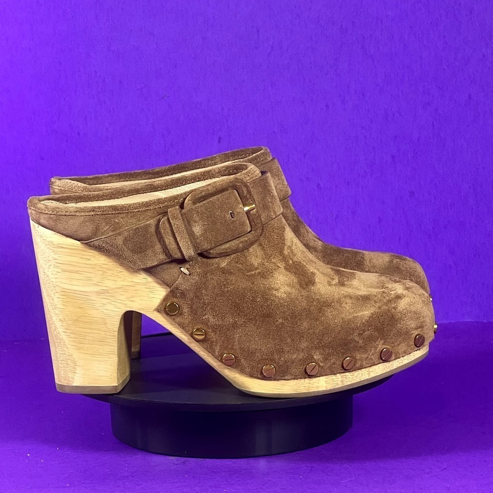 Veronica Beard Pecan Brown 70's Vibe Suede Heel Clog Women Shoe Size 6.5 NEW